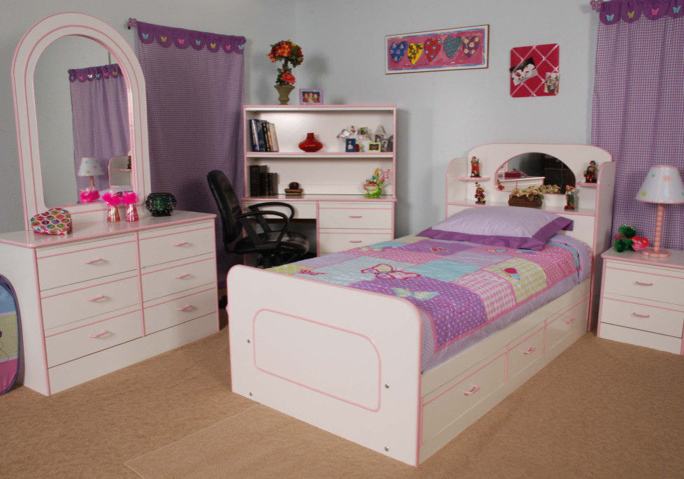 Children Twin Bedroom Set White Pink Color Code 506BRWP